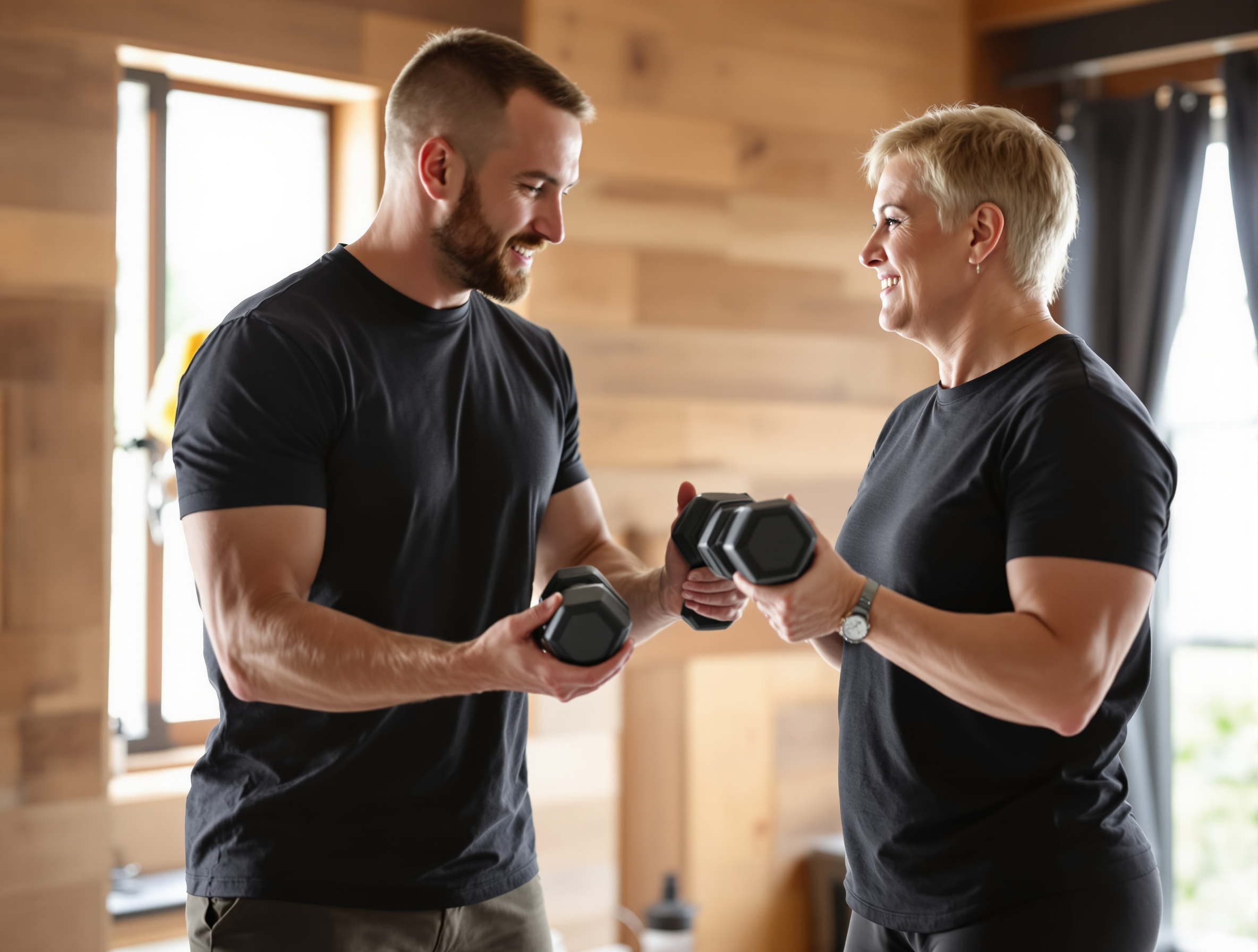 Personal trainer guiding client through proper exercise form