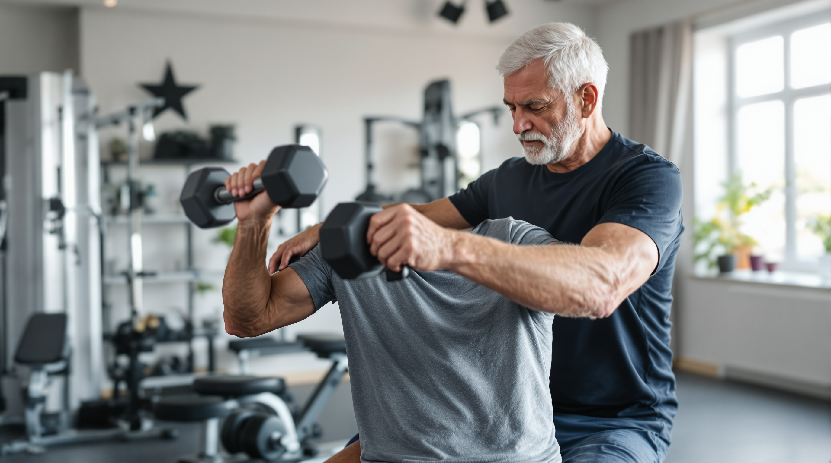 Senior fitness session with trainer guidance